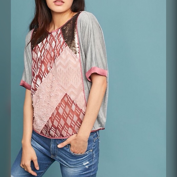 Anthropologie Tops - Anthropologie Velvet Patchwork Tee